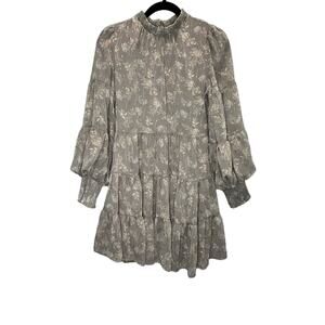INA Women's Mock Neck Tiered Natural Floral Dress Balloon Sleeves size Small